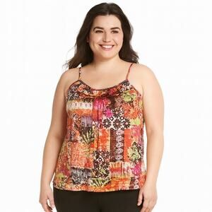 Almost Famous Sleeveless Boho Patchwork Print Top with Crochet Racerback Size XL